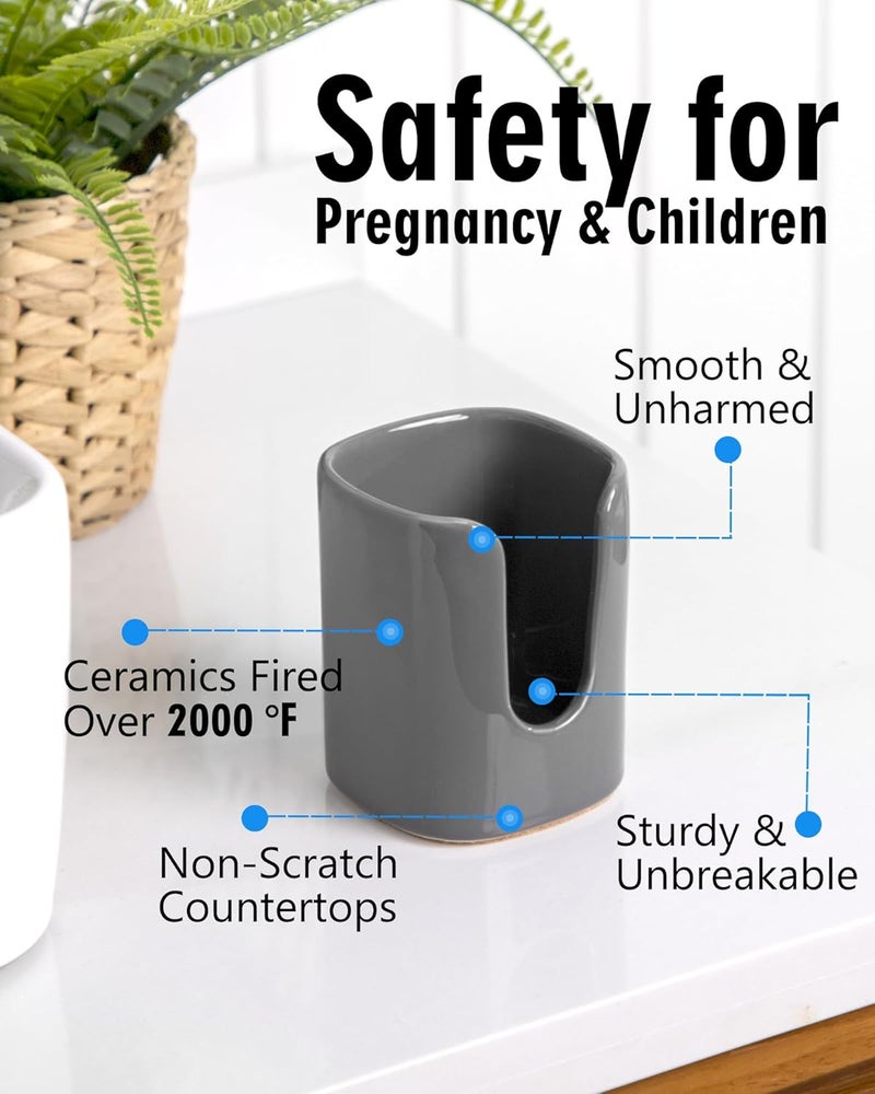 Viosuniu 5 oz Square Ceramic Bathroom Cup Dispenser for Kids and Pregnancy - Disposable Paper Cup Holder for Mouthwash Cups on Bathroom Vanity Countertop (1 Pack, Grey) - Image 2
